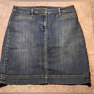 Talbots Denim Pencil Skirt Womens 8  Classic Y2K Preppy Blue Faux Pockets Cotton